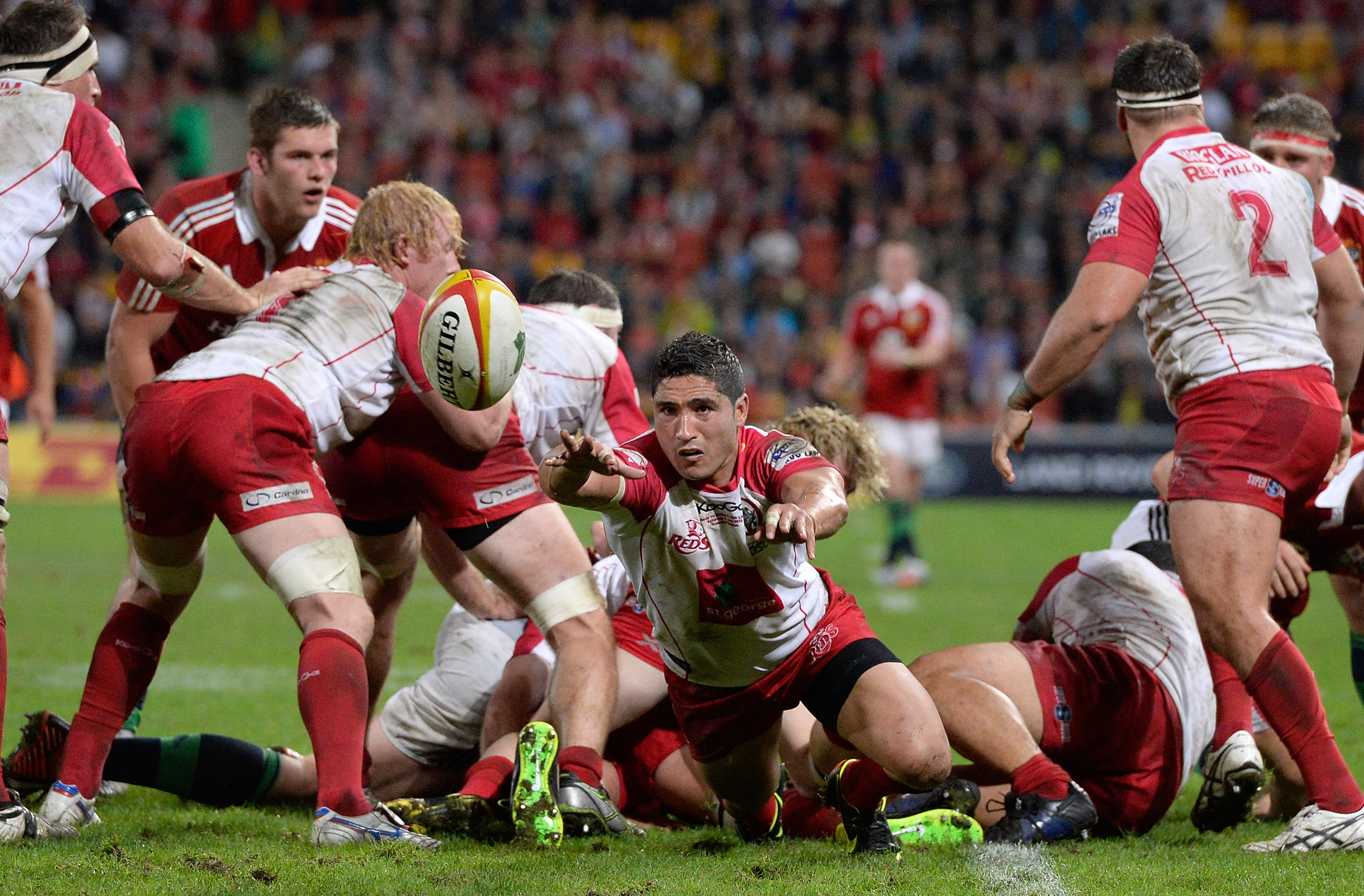 BRISBANE, AUSTRALIA - JUNE 08: Anthony Fainga'a of the Reds passes the ball during the match between the Queensland Reds and the British & Irish Lions at Suncorp Stadium on June 8, 2013 in Brisbane, Australia. (Photo by Bradley Kanaris/Getty Images) BRISBANE, AUSTRALIA - JUNE 08: Anthony Fainga'a of the Reds passes the ball during the match between the Queensland Reds and the British & Irish Lions at Suncorp Stadium on June 8, 2013 in Brisbane, Australia. (Photo by Bradley Kanaris/Getty Images)